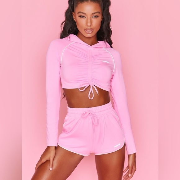 Boandtee cropped ruched pink hoodie size large - Picture 1 of 4
